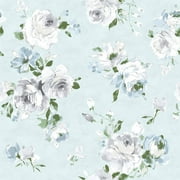 Waverly Inspirations 44" 100% Cotton Rose Sewing & Craft Fabric By the Yard, Blue, Green and Gray