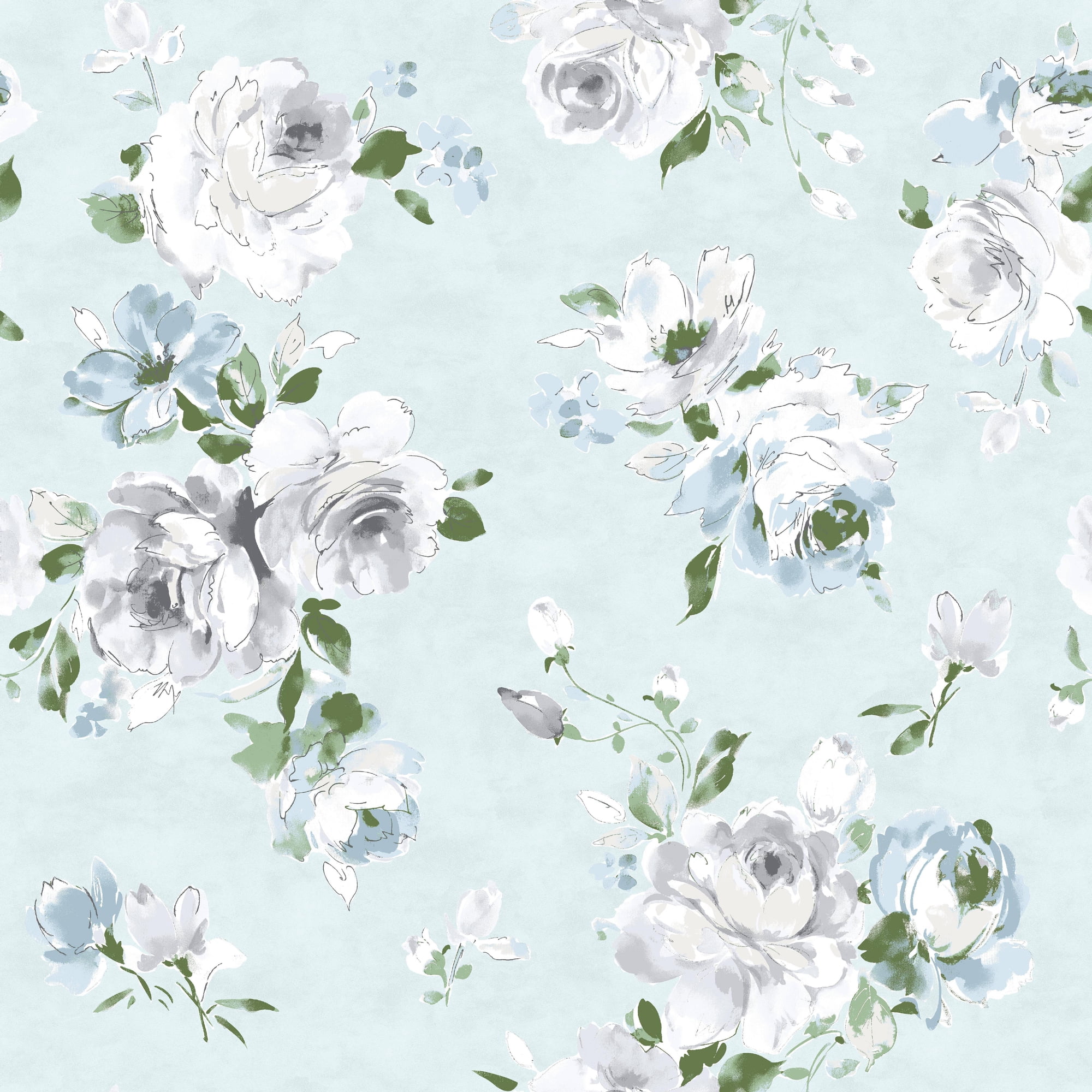 Waverly Inspirations 44" 100% Cotton Rose Sewing & Craft Fabric By the Yard, Blue, Green and Gray
