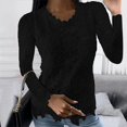 thumbnail image 2 of Women Elegant Casual Shirts Long Sleeve Lace Blouses Boho Floral Crochet Tops Plus Size Crewneck Dressy Tunic Dressy Lightweight Comfy Outfits Going Out Tops Ladies Fashion Trendy, 2 of 3