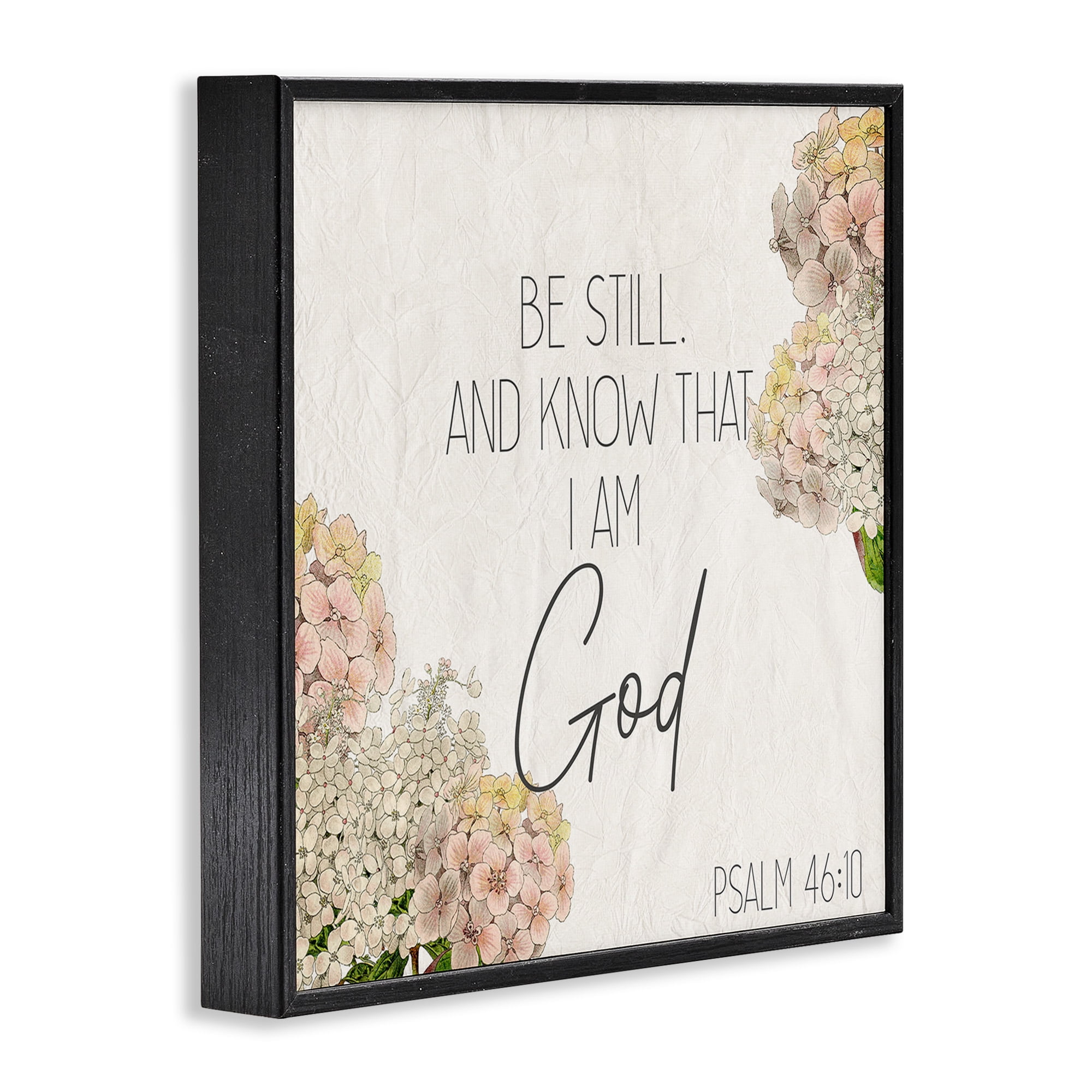 Stupell Industries Be Still Religious Flower Word Design Botanical & Floral Painting Black Framed Art Print Wall Art, 24 x 24