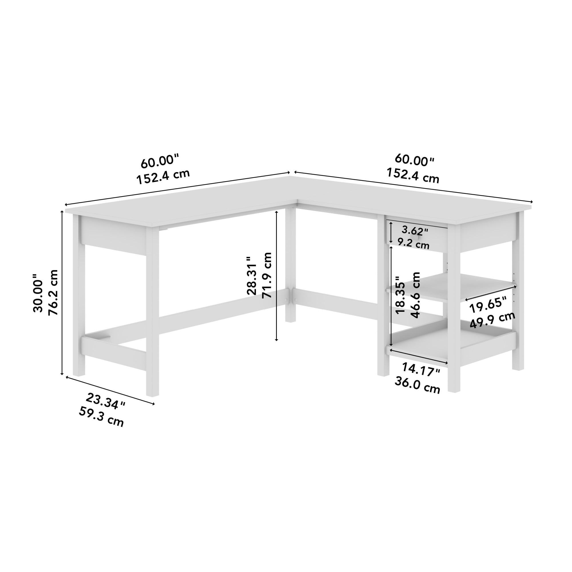 Bush Furniture Broadview 60W L Shaped Computer Desk with Storage in Classic Black