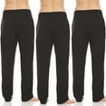 thumbnail image 4 of Essential Elements Mens 100% Cotton Jersey Lounge Casual Sleep Bottoms Pj Pants  3 Pack Black, 4 of 6