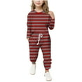 thumbnail image 1 of Plebaso Ensemble 2 Pcs Garçons Filles Tenues Rayées Manches Longues Col Rond Hauts Joggeurs Vêtements Décontractés Enfants, 1 of 5
