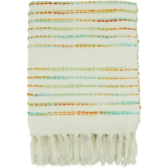 Fennco Styles Rainbow Stripe Cotton Blend Throw Blanket with Tassel 50" W x 60" L – Multicolored Woven Line Blanket for Couch, Bedroom and Living Room Décor