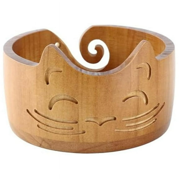 Charming Cat Shape Handmade Wooden Yarn Bowl Holder Dispenser for Crocheting Supplies Crochet Organizer Storage Solution