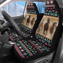 Binienty Aztec Car Seat Covers Front Seats Horse Fluffy Seat Covers for Cars Full Set Soft Comfy Thick Auto Bucket Protector Cloth 2 Pc Car Accessories Set