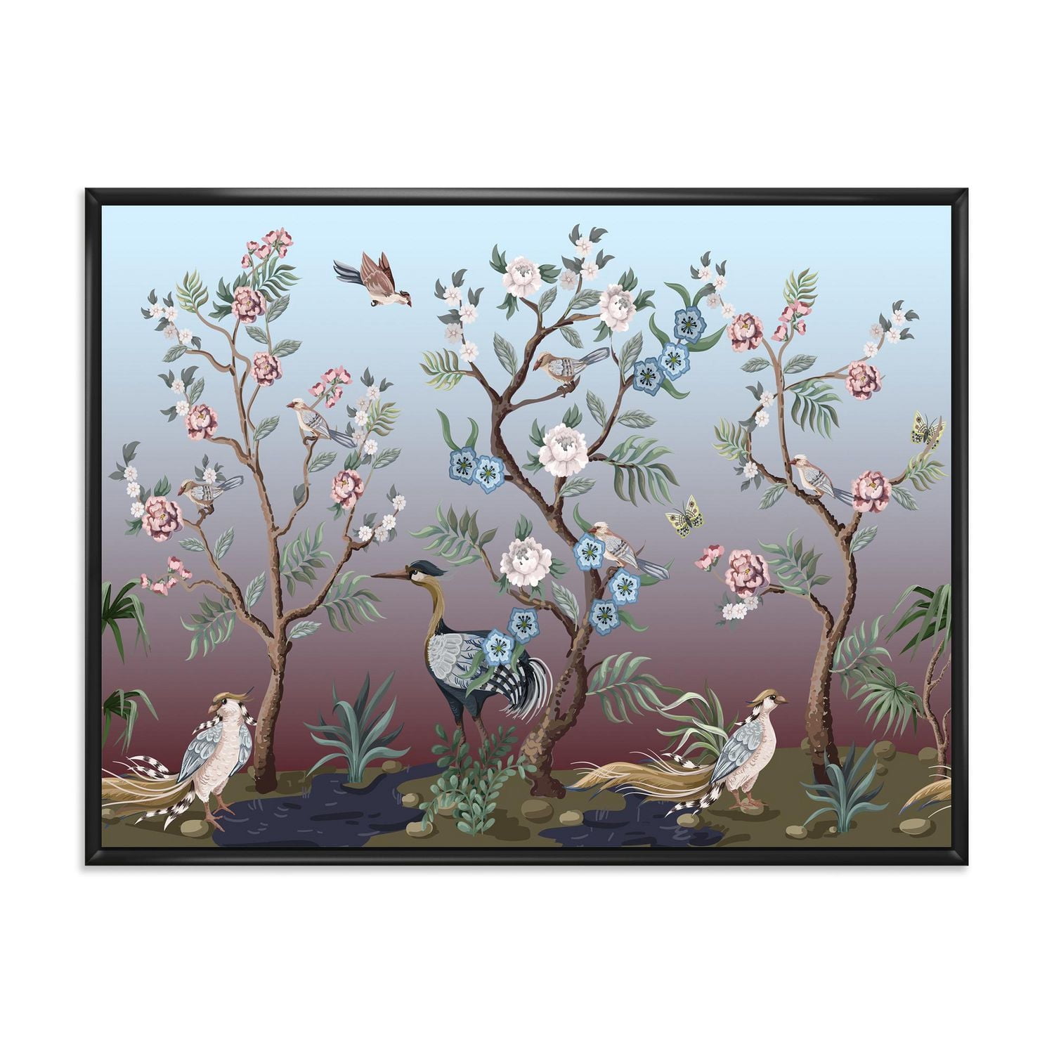 Designart Chinoiserie With Birds and Peonies XI FLOAT FRAME WALL ART