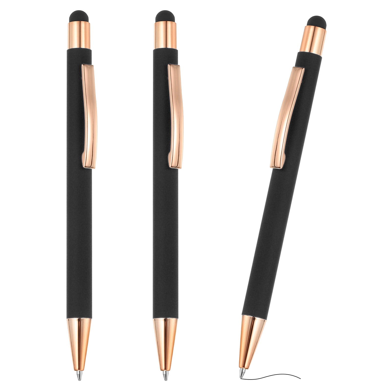 Ballpoint Pen with Stylus Tip, 3Pcs 2 in 1 Metal Pen Black Ink 1.0mm Medium Point Stylus Pen for Touch Screens Style 2, Black