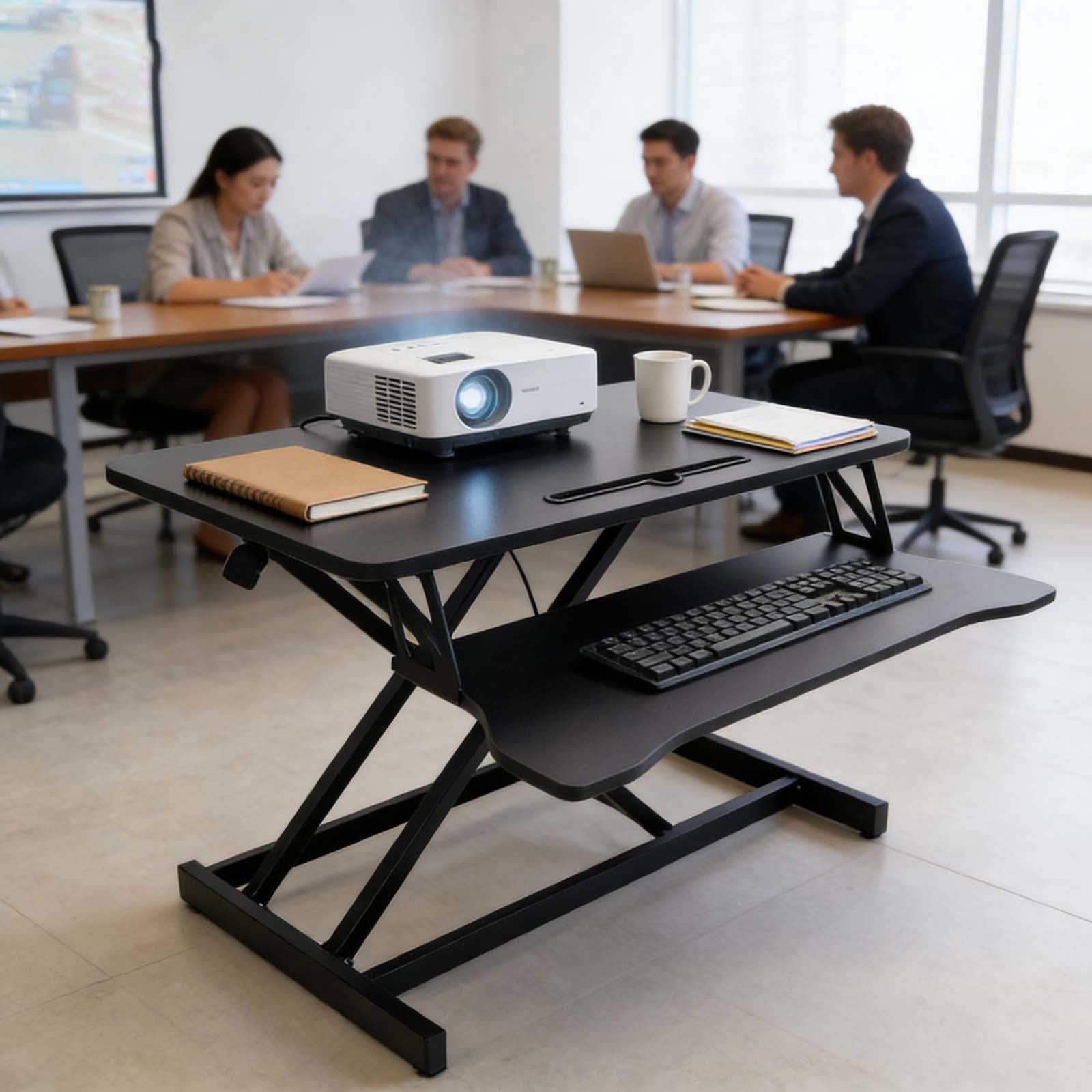 Dual Monitor & Laptop Stand Up Desk, 17" Wide Height Adjustable Computer Desk | Sit Stand Table Converter & Ergonomic Home Office Workstation