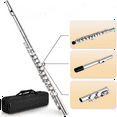 thumbnail image 4 of 16 Closed Open Holes C Key Professional Transverse Flute Concert Musical Instrument with Box Cleaning Cloth Stick Gloves, 4 of 6