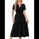 thumbnail image 1 of Vestido Bohemio Informal de Verano para Mujer, Ligero, de Corta, Cuello en V, Cintura Elástica y Bolsillos. Negro XXL, 1 of 8