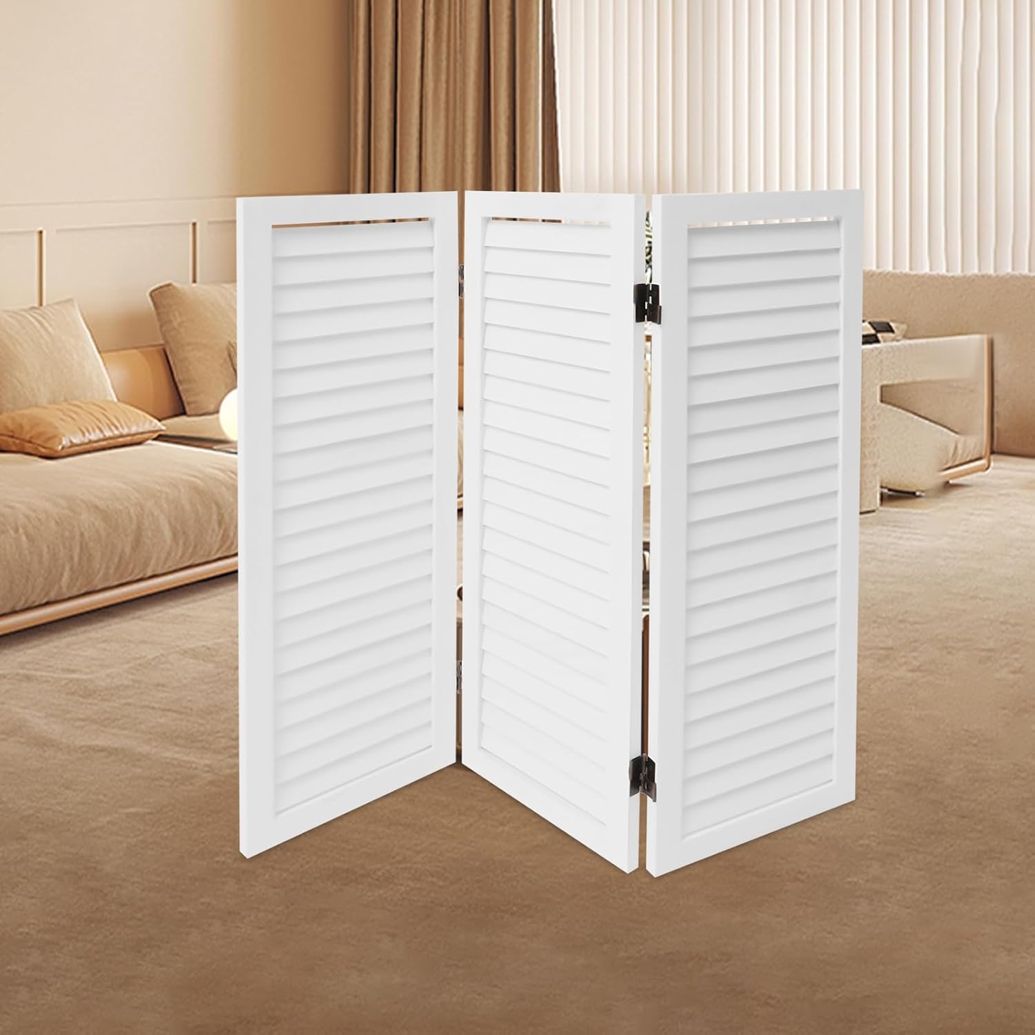 3 Panel Room Divider Screen, Freestanding Folding Wood Room Partition, 2.6ft Tall Shutters Privacy Partition, Foldable Divider for Room Separation for Home, Bedroom, Office, Living Room (White)