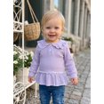 thumbnail image 5 of RUINIXCW Toddler Baby Girl Long Sleeve Shirt Waffled Striped Tops Little Girl Spring Fall Winter Clothes Peter Pan Doll Collar Ruffle Hem Button Shirt, 5 of 10