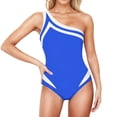 thumbnail image 3 of AHTJRT One Shoulder Swimsuits for Women Slim Fit Stretch Colorblock One Piece Swimwear Tummy Control High Waist Surfing Beachwear Suits Blue L, 3 of 6