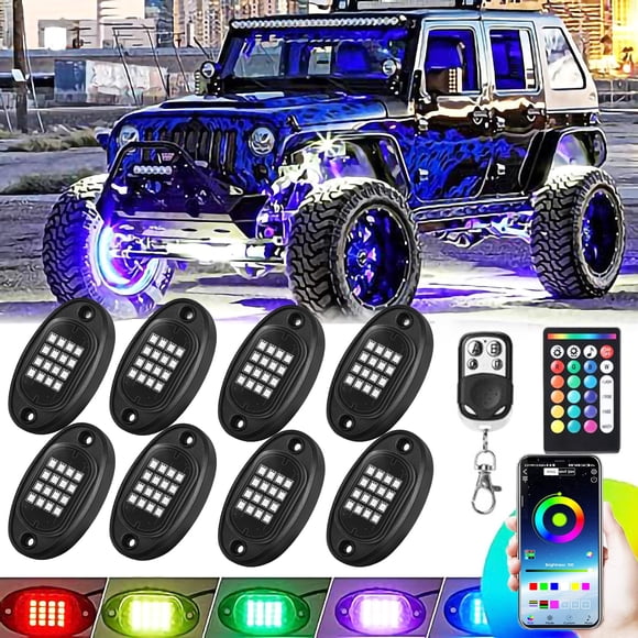 Luces LED RGB Rock Lights TDE Explorer. Iluminación de 8 cápsulas para Jeep