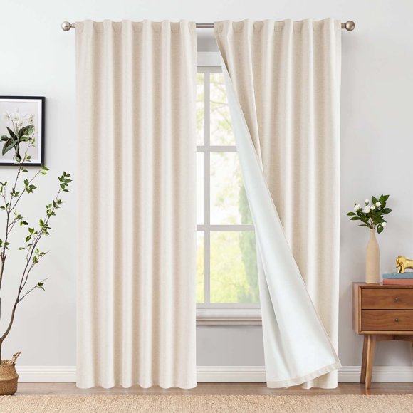 Curtainking Rideaux Occultants Complets pour Chambre à Coucher 84 Pouces Rideaux en Lin Beige Poche pour Tringle Pattes Arrière Rideaux Isolés Thermiques pour Salon Rideaux Modernes Assombrissants pour Pièce Rideau de Fenêtre 2 Panneaux