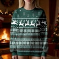 thumbnail image 2 of Christmas Sweater Reindeer Snowflakes Crewneck Knit Pullover Jumper Color: Green Size: M, 2 of 4