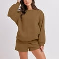 thumbnail image 5 of Winter Savings Clearance! Lindreshi 2pc Outfit Woman Women Fashion Round-Neck Blouse Long Sleeve Tops Sweatshirt Shorts Casual Suit Sets, 5 of 7