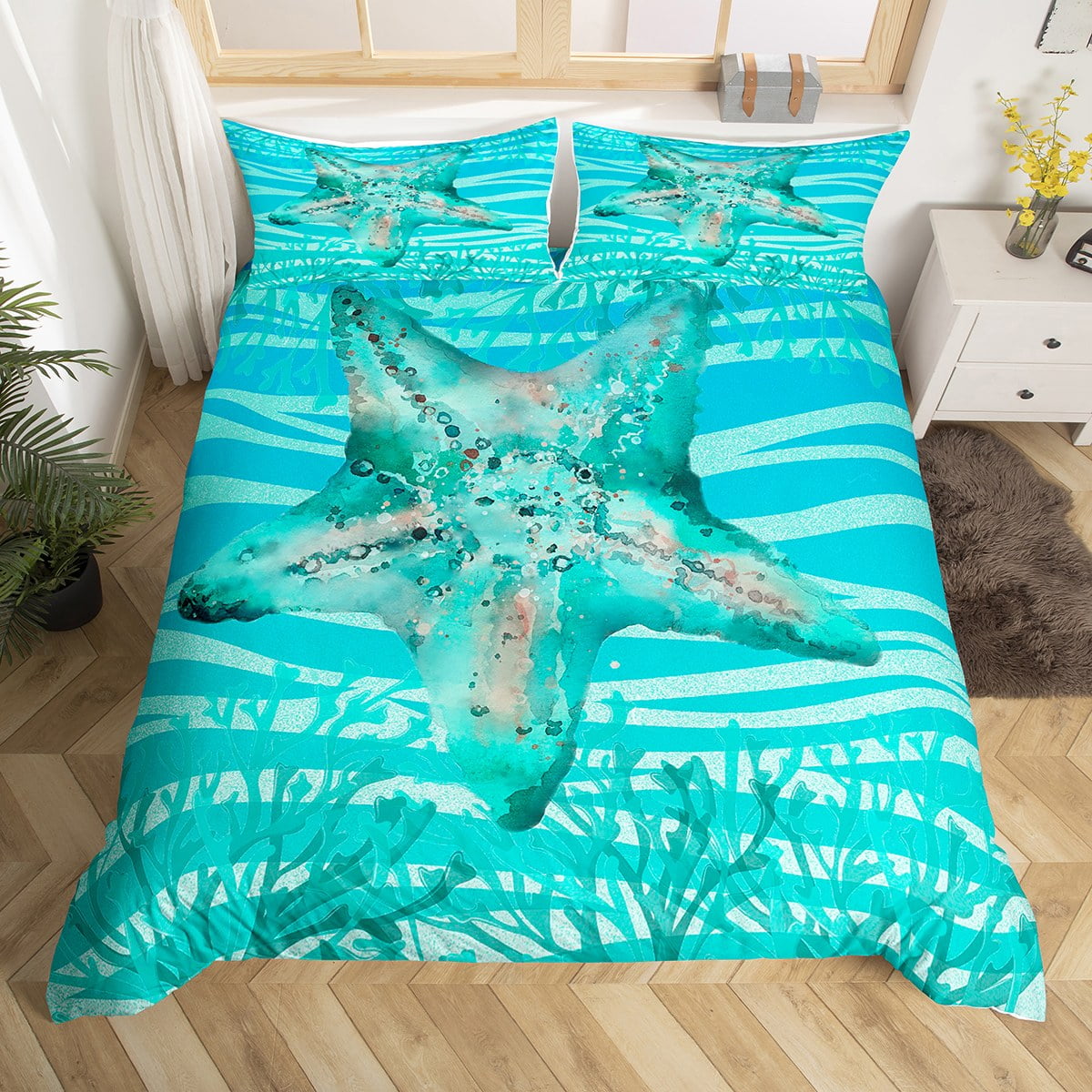 YST Starfish Comforter Cover Hawaii Beach Theme Bed Set, Gradient Zebra