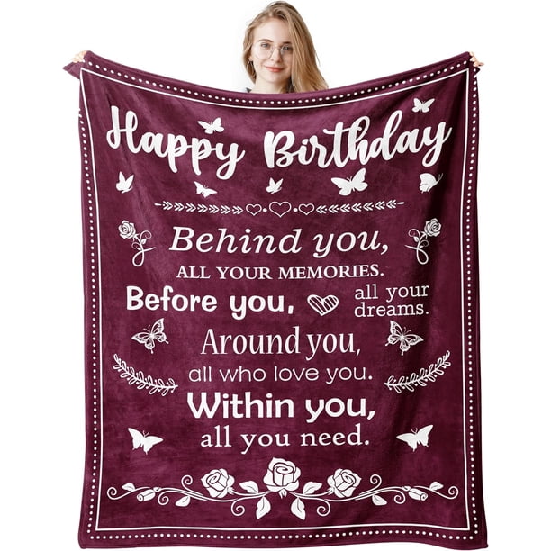 LHSHID Birthday Gifts for Women/Men/Her/Him Blanket Merlot Red Happy Birthday Decorations Women/Men Throw Blankets Bday Gift for Women/Men Unique Best Birthday Gift Ideas 30"x40"