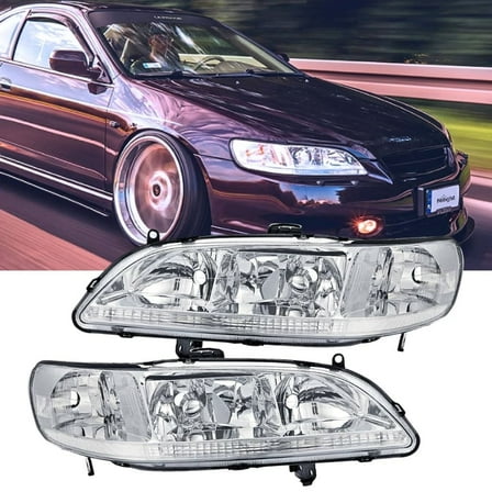 Nilight Headlight Assembly Compatible with 1998 1999 2000 2001 2002 Honda Accord Headlamps Replacement Chrome Housing Clear Reflector Upgraded Clear Lens Driver and Passenger Side