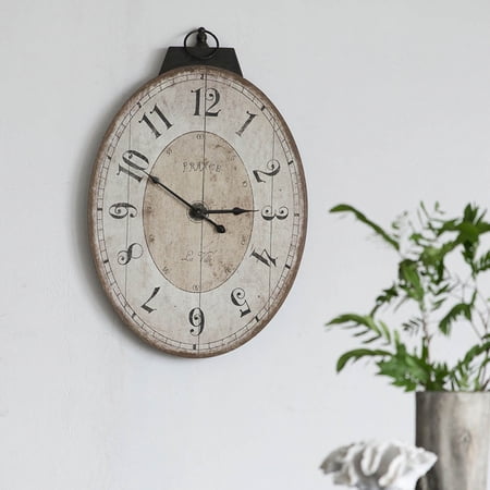 18 x 29 Antique White Oval Wall Clock, Traditional Vintage Decor Clock for Living Room Kitchen Hallway