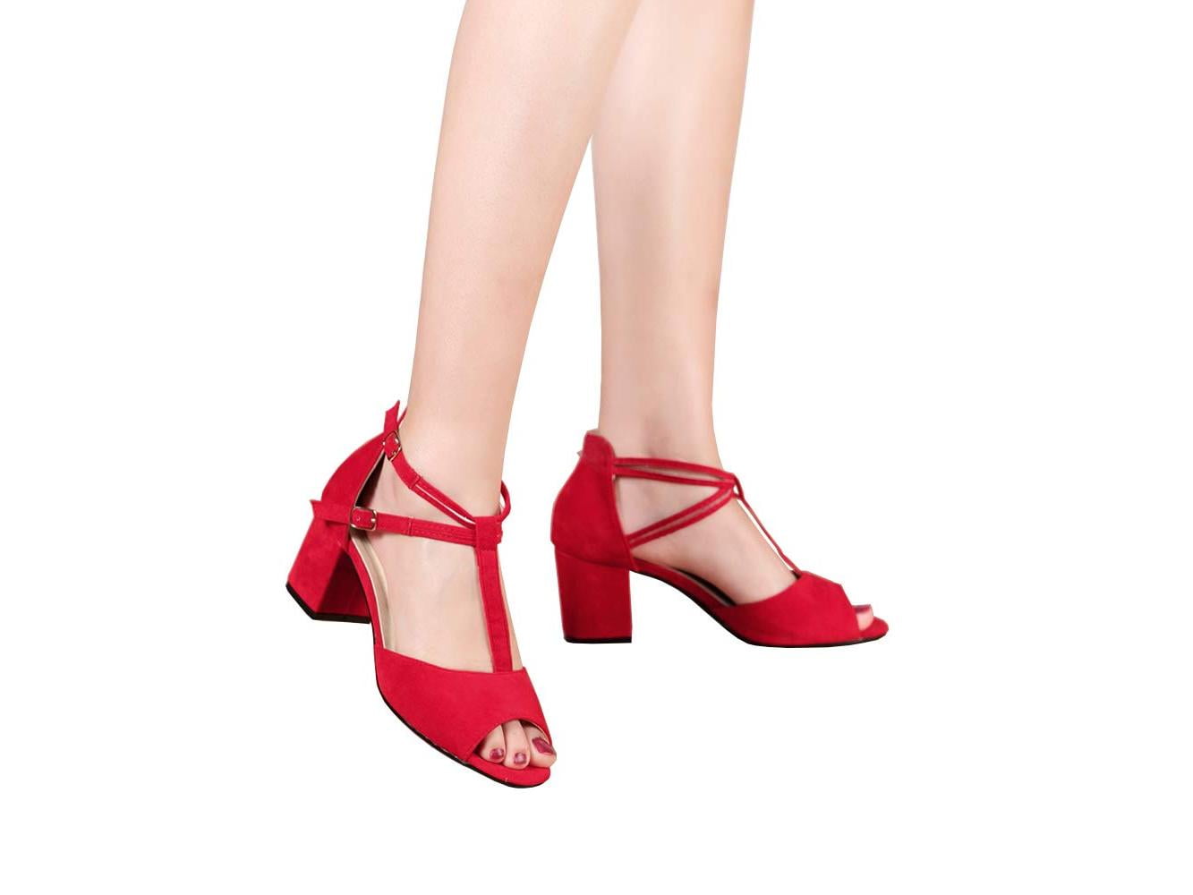 red low heel sandals