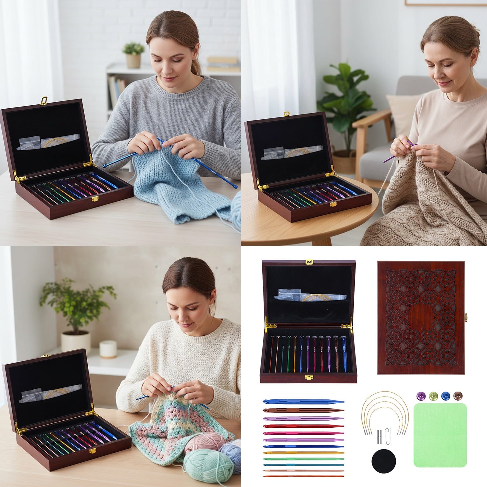 12Pcs Interchangeable Tunisian Crochet Hook Set 3.0mm-10mm Aluminum Circular Knitting Needle for Sweater Blanket Bag