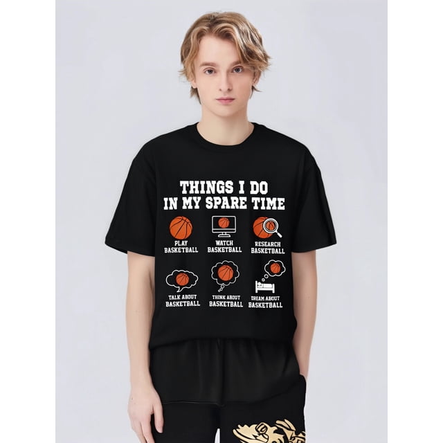Graphic Playera, HombreThings I Do In My Spare TIme Funny Basketball Lover T-Shirt - 220g Cotton T-shirt, 10, 000 Links Tee For Adult, Men, Women, Teen, Teenager, Adolescent, YouthFather's Day, Moth