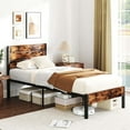 thumbnail image 4 of Costway Twin Bed Frame with Tall Industrial Headboard Heavy-Duty Metal Slats Support Brown, 4 of 10