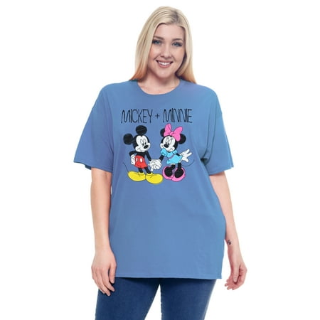 Women's Plus Size Mickey & Minnie Mouse Cotton T-Shirt Blue