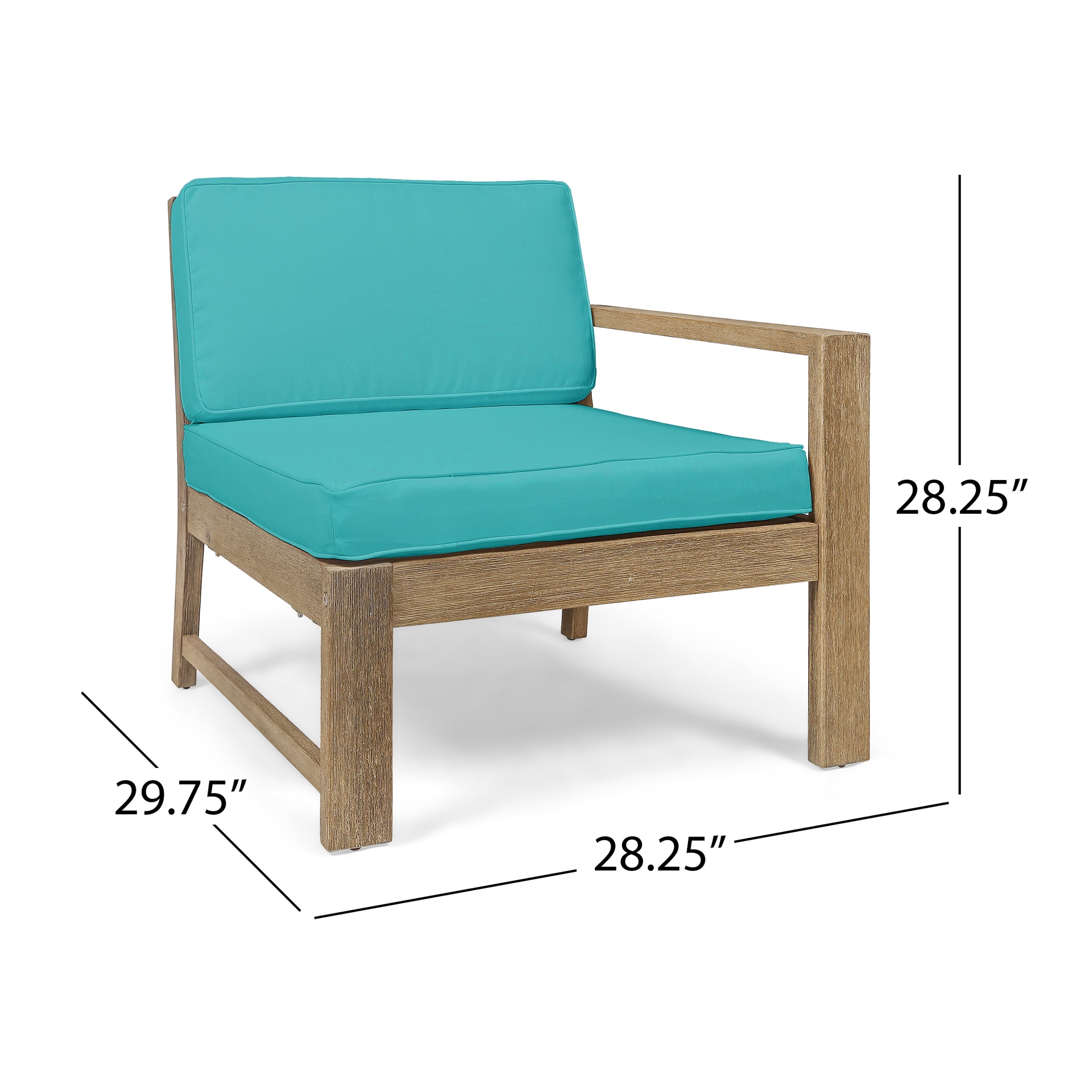 Faviola Ana Outdoor 3 Seater Acacia Wood Sofa Sectional with Cushions, Light Brown and Teal