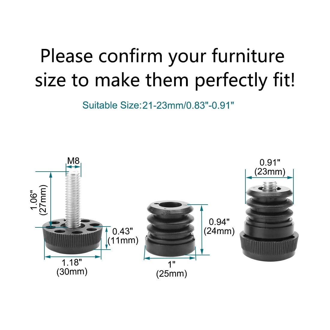 uxcell Leveling Feet 30 x 30mm Square Tube Inserts Kit Furniture Glide Adjustable Leveler for Table Sofa Chair Leg 4 Sets