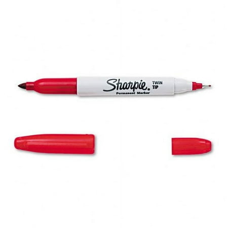 Sharpie : Twin-Tip Permanent Marker, Fine/Ultra Fine Point, Red -:- Sold as 2 Packs of - 1 - / - Total of 2 Each