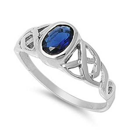 - Blue Simulated Sapphire Celtic Knot Criss Cross Ring ( Sizes 5 6 7 8 9 10 ) Sterling Silver Band Rings by Sac Silver (Size 6)