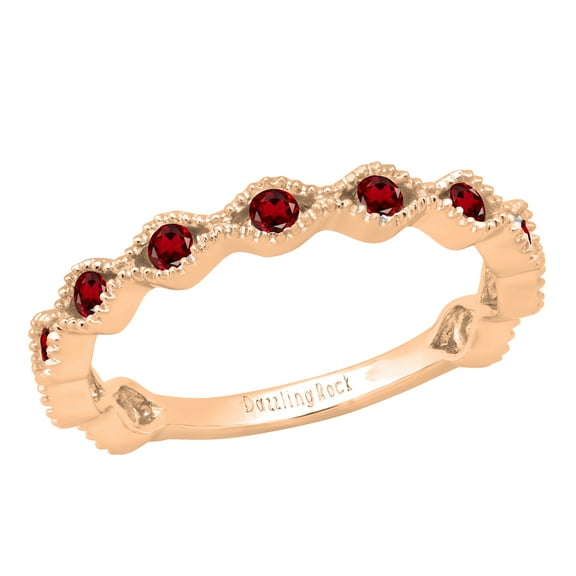 Dazzlingrock Collection Round Garnet 11 Stone Stackable Wave Band Ring for Women (Color Red, Clarity Moderately Included) in 18K Rose Gold, Size 4
