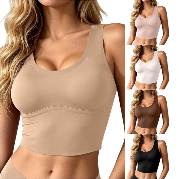 HAYIMI Women Seamless Fixed Cup Sports Tank Tops Yoga Inner Layering Vest For Daily Wear Summer Round Neck Solid Color Sleeveless Breathable Camisole