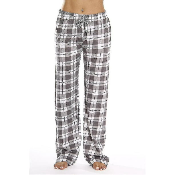 Pantalones de pijama de mujer con bolsillos, pantalones de pijama de cuadros de franela suave para mujer
