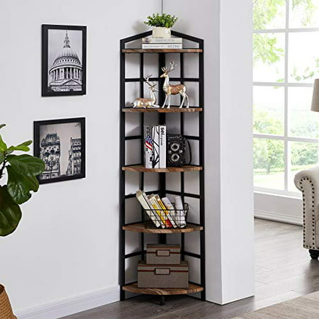 Shelf Industrial Corner Bookcase, Small Wooden Corner Bookcase