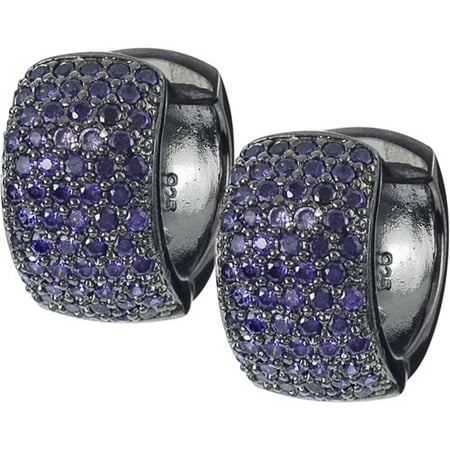 Brinley Co. Women's Purple CZ Gunmetal Sterling Silver Hoop Earrings