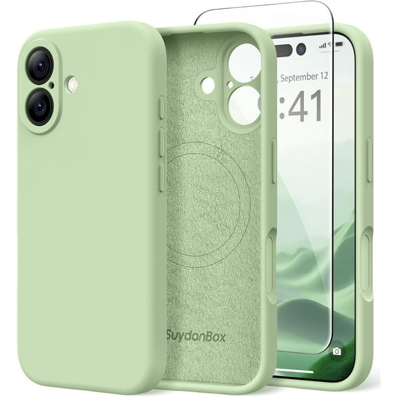 Magnetic for iPhone 17 Case, Compatible with MagSafe, [Full Camera Protection][Screen Protector] Silicone Shockproof Protective Phone Case for iPhone 17 6.3", Matcha