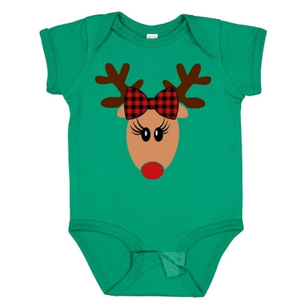 

Inktastic Cute Girl Reindeer with Buffalo Plaid Bow Boys or Girls Baby Bodysuit