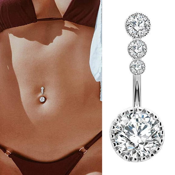 FurNest Belly Bars Navel Rings Triple Crystal Gem Body Piercing Jewellery Butt