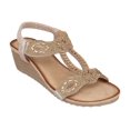 thumbnail image 1 of GC Shoes Womens Rhinestone Strap Wedge Sandals, Open Toe Elastic Sling Back Summer Platform Slide Sandal, Pelle/Gold/7, 1 of 6