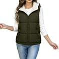 thumbnail image 4 of Women's Hooded Sherpa Lined Vest Quilted Zip Up Puffer Jacket Sleeveless Winter Warm Fleece Casual Outerwear Gilet with Pockets S-XXXL Green, 4 of 6