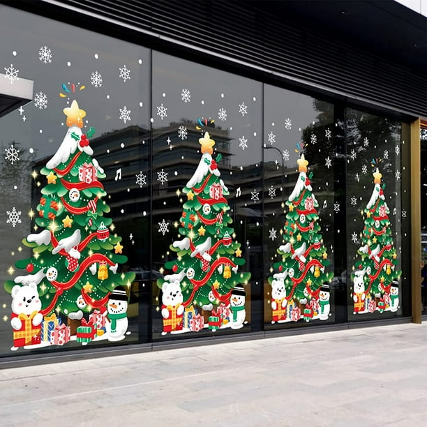 Joy Day - Calcomanías Navideñas De Muñeco De Nieve Con Calcomanías De Copo De Nieve, Decoración Grande, Pared, Ventana Y Refrigerador