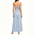 thumbnail image 5 of Snorda Jumpsuits for Women Striped Spaghetti Strap Jumpsuit with V-Neck Casual Loose Breathable Comfy High Waist Wide Leg Long Pants for Women Daily Wear Outing Looks, 5 of 7