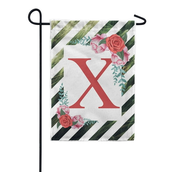 America Forever Spring Monogram Garden Flag Letter X 12.5 x 18 inches Double Sided Vertical Outdoor, Yard, Lawn, with Beautiful Bright Flowers, Floral Wreath, Rose, Summer Flowers Garden Flag