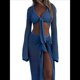 thumbnail image 1 of Conjunto de Bikini de Dos Piezas para Mujer, Estilo Crochet, con Aberturas, para Playa Azul L, 1 of 10