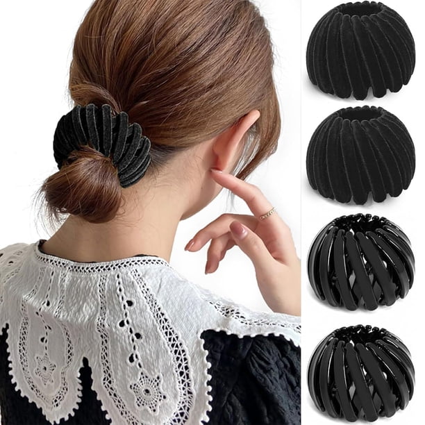 4 pinzas mágicas para el pelo con forma de nido de pájaro, accesorios expandibles para hacer moños de pelo para mujeres, pinzas para el pelo para cabello fino, grueso y rizado, pasadores de plástico p